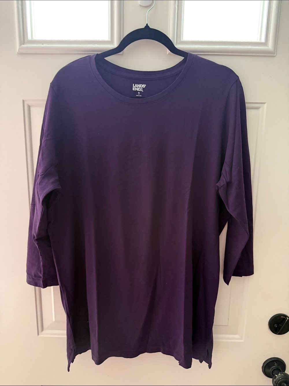 Lands' End Supima women’s 3/4 Sleeve Crewneck Shirt - Deep Purple